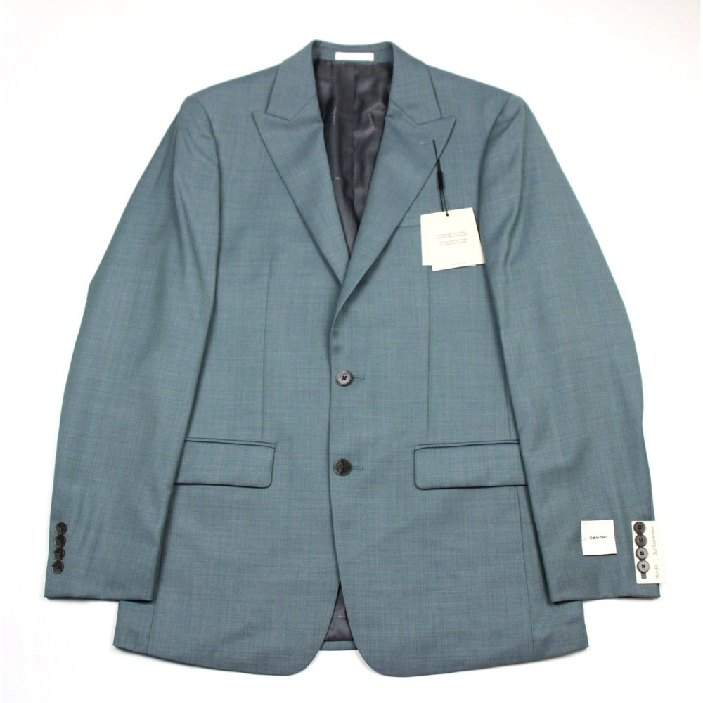 Calvin Klein Suit Jacket Mens 48 R Green Slim Fit Matthew Wool Blend Blazer NWT